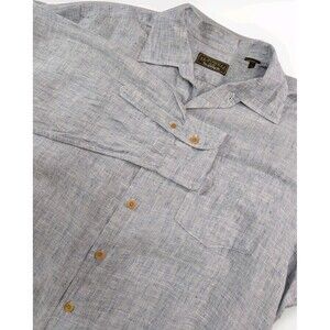 JL Powell Shirt Men’s XL Blue Linen Button Up Long Sleeve Summer Preppy